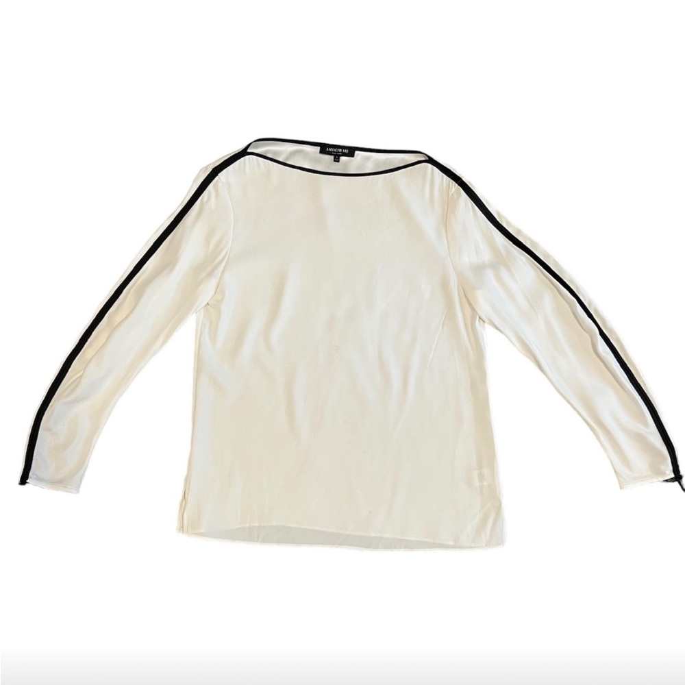 Lafayette 148 Cream With Black Trim L/S Silk Top